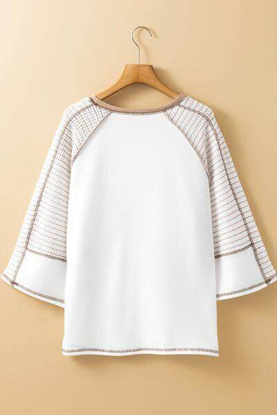 Striped Round Neck Raglan Sleeve Top for Casual Style - Selvanelle
