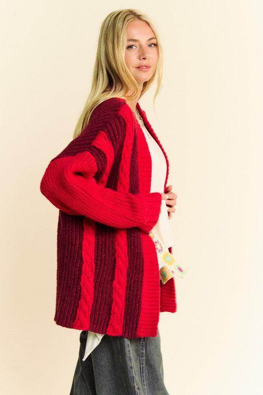 Davi & Dani Cable-Knit Color Block Open Front Cardigan Cozy - Selvanelle