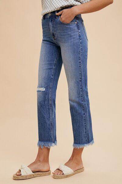 Annie Wear Distressed Raw Hem Straight Leg Cropped Jeans - Selvanelle