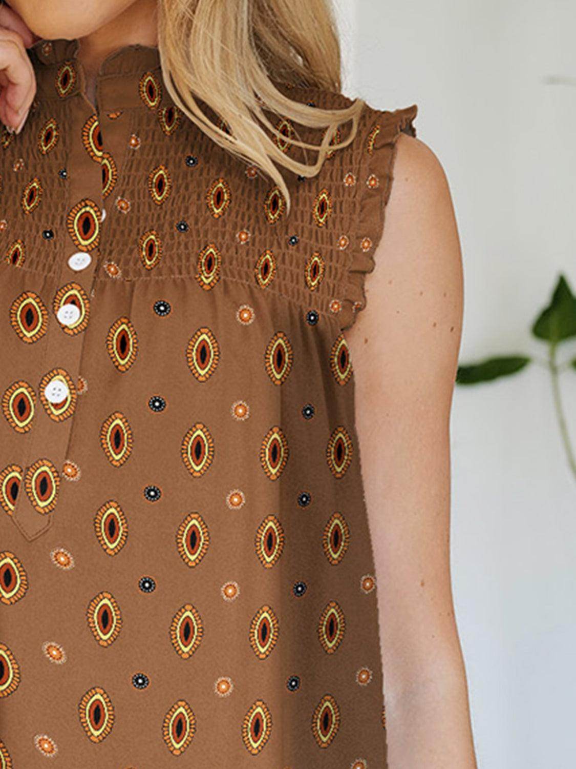 FAM-FAM Frill Printed Mock Neck Top for Stylish Women - Selvanelle