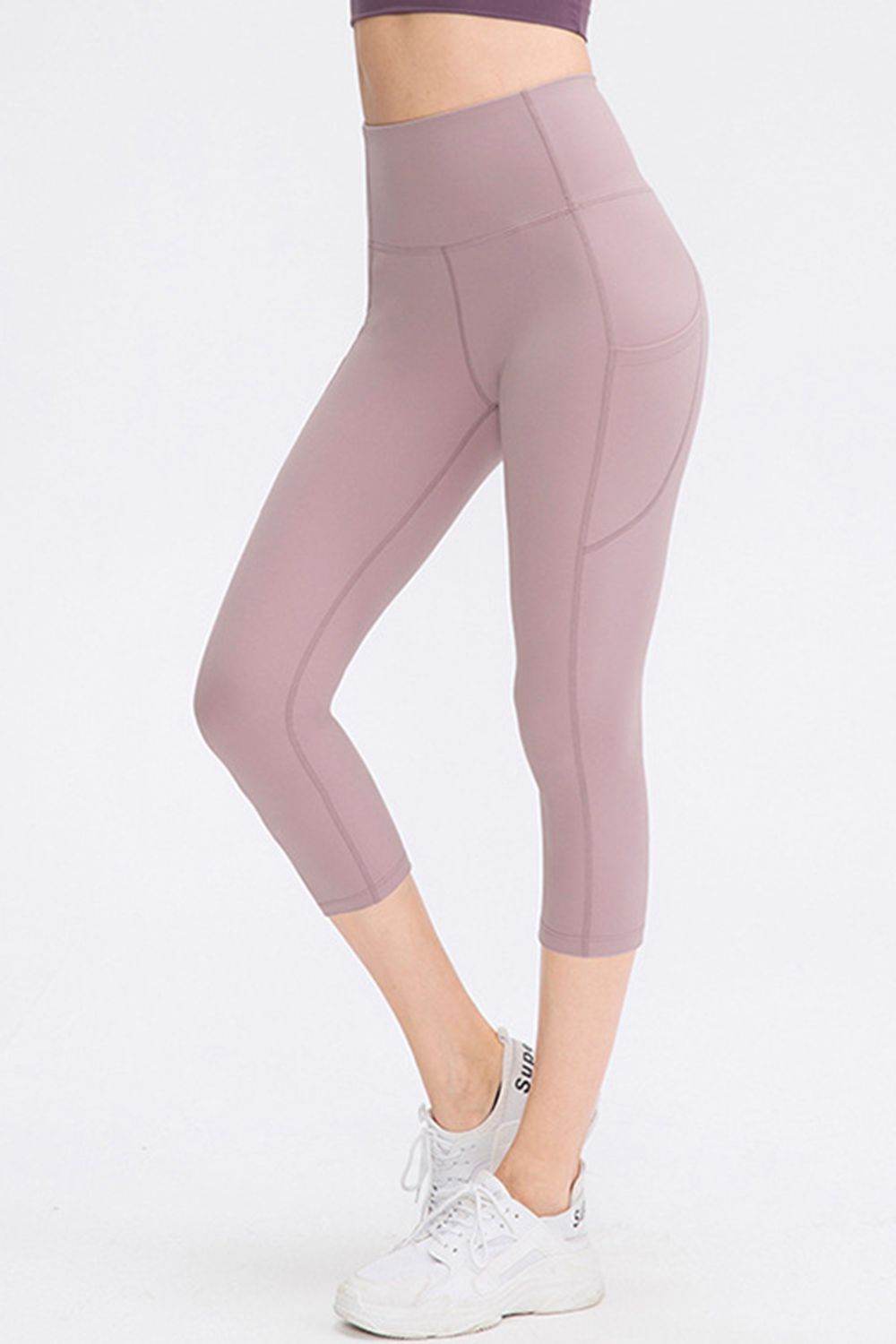 Wide Waistband Cropped Active Leggings with Pockets - Selvanelle