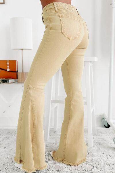 Raw Edge Mid Waist Flared Jeans for Trendy Women - Selvanelle