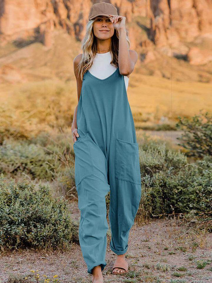 Double Take Full Size V-Neck Sleeveless Jumpsuit with Pockets - Selvanelle