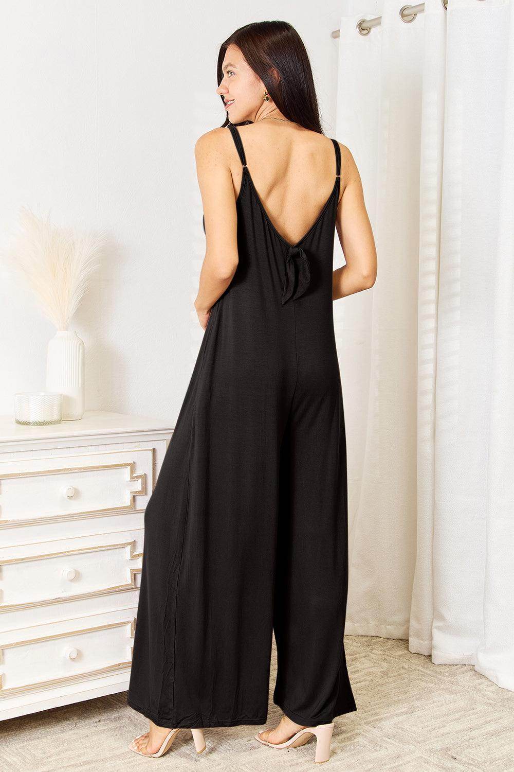 Double Take Full Size Soft Rayon Spaghetti Strap Jumpsuit - Selvanelle