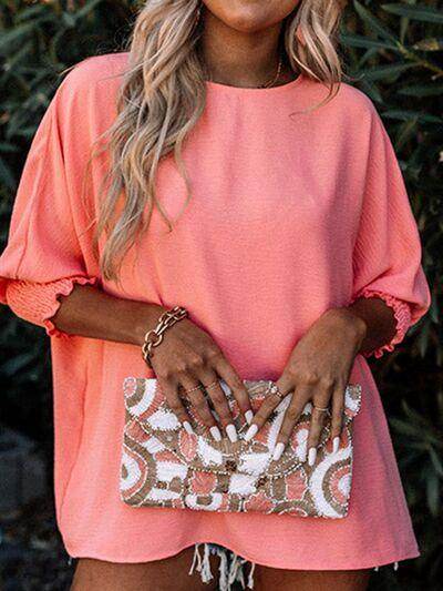 Round Neck Three-Quarter Sleeve Blouse for Women Fashion - Selvanelle