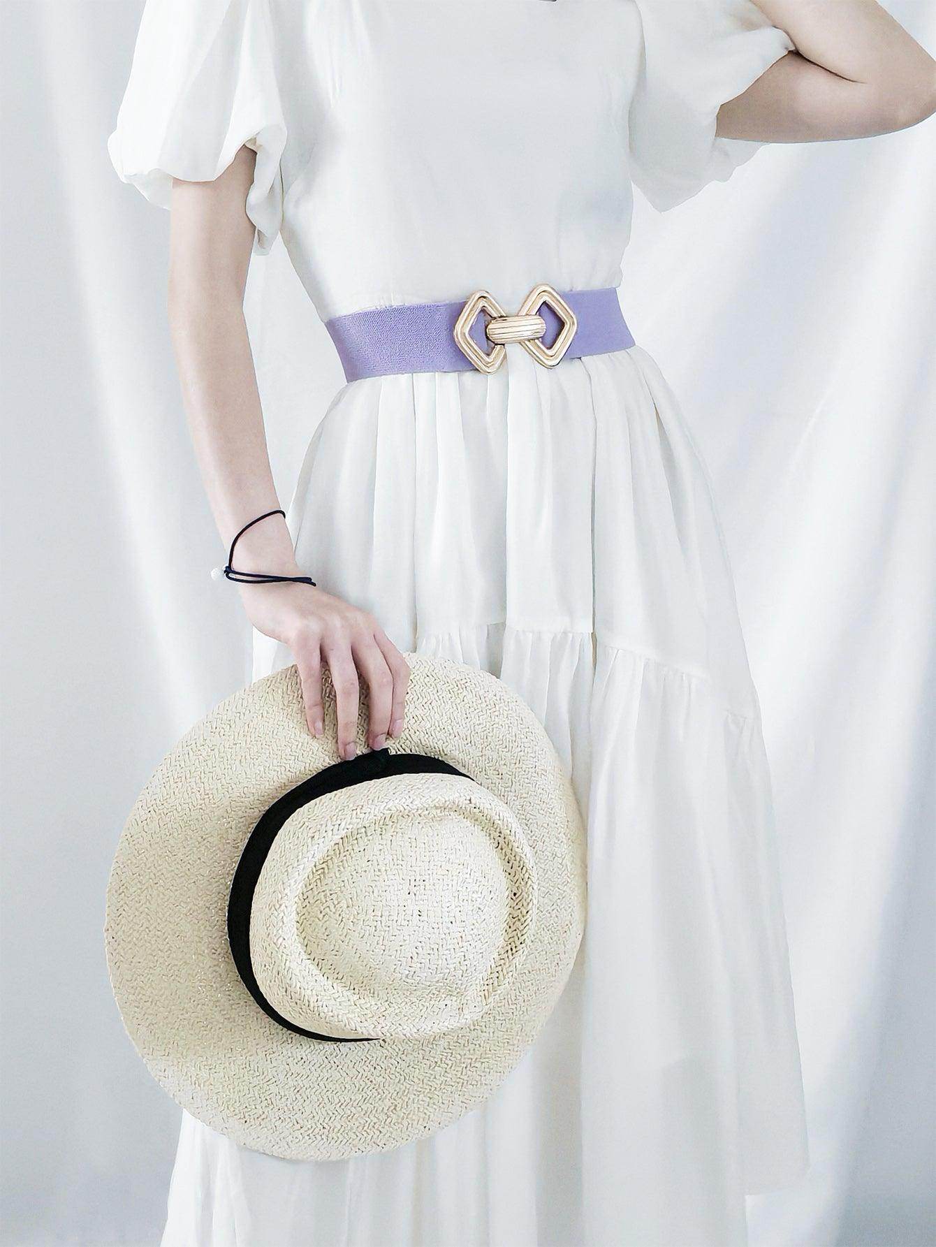 Geometric Buckle Elastic Wide Belt for Stylish Comfort - Selvanelle