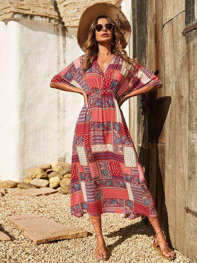 Stylish Printed Half Sleeve Midi Dress for Women - Selvanelle