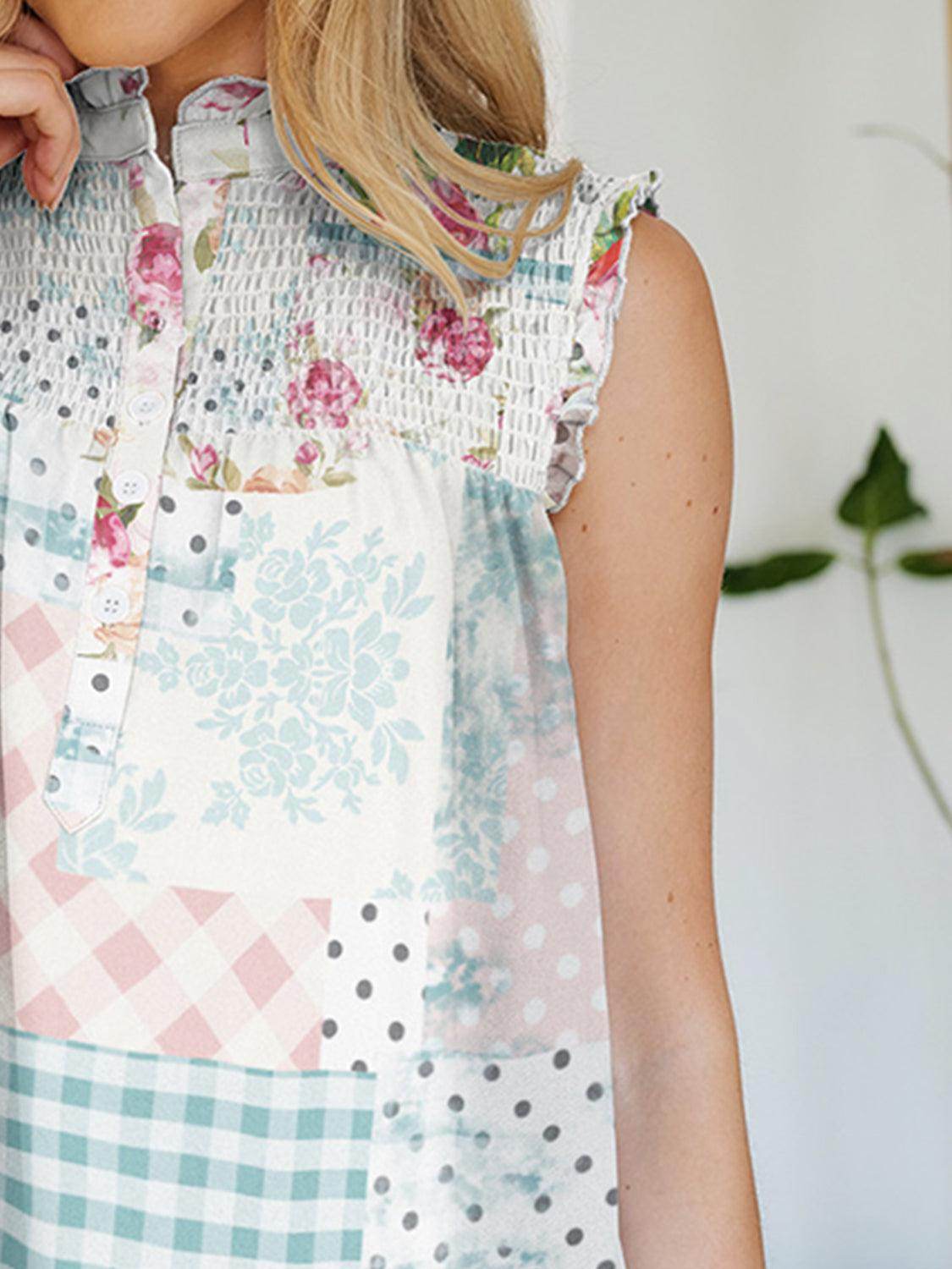 FAM-FAM Frill Printed Mock Neck Top for Stylish Women - Selvanelle