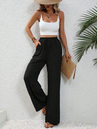 Wide Leg Drawstring Pants for Women in Opaque Fabric - Selvanelle