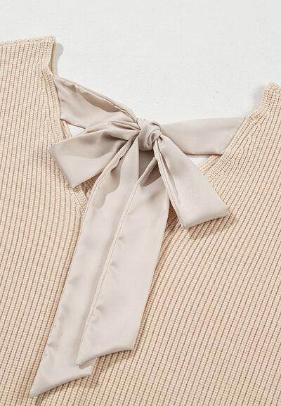 Tied Back V-Neck Long Sleeve Sweater for Women Fashion - Selvanelle
