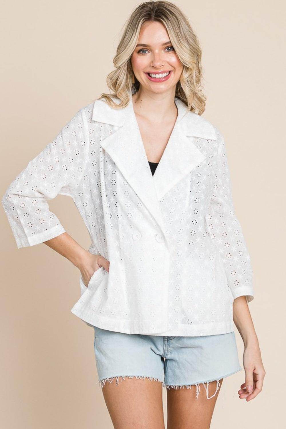 Culture Code Double Breasted Eyelet Jacket with Pockets - Selvanelle