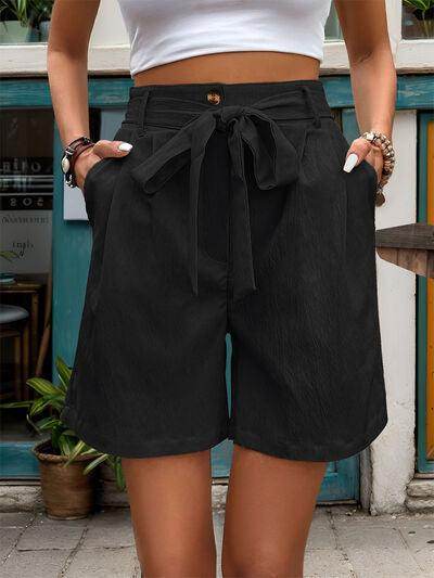 Perfee Tied High Waist Shorts with Pockets for Women - Selvanelle