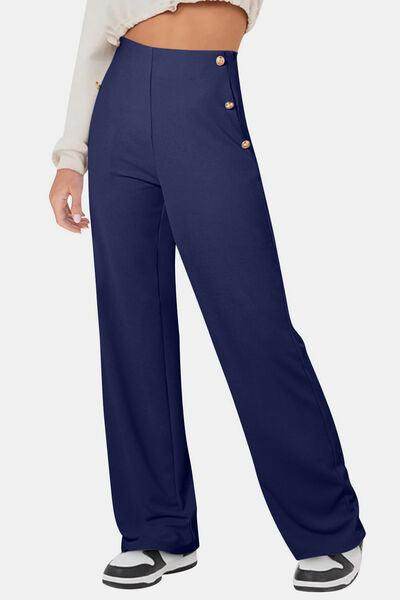 Decorative Button High Rise Pants for Stylish Comfort - Selvanelle