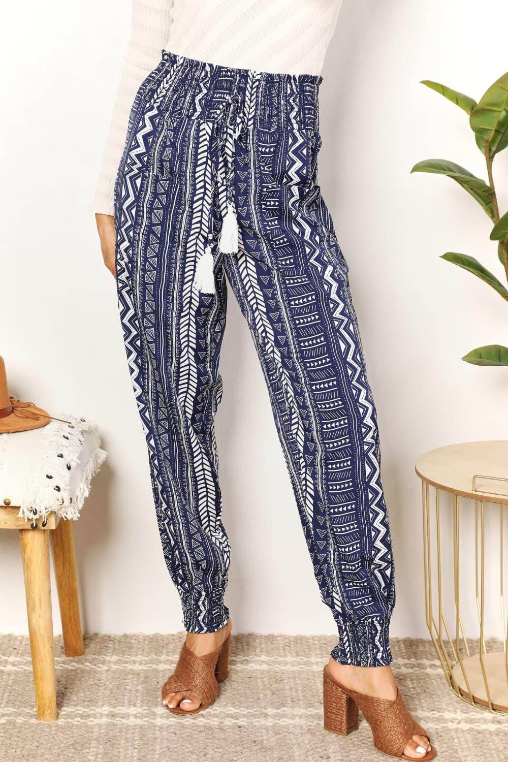 Perfee Geometric Print Tassel High-Rise Pants for Women - Selvanelle