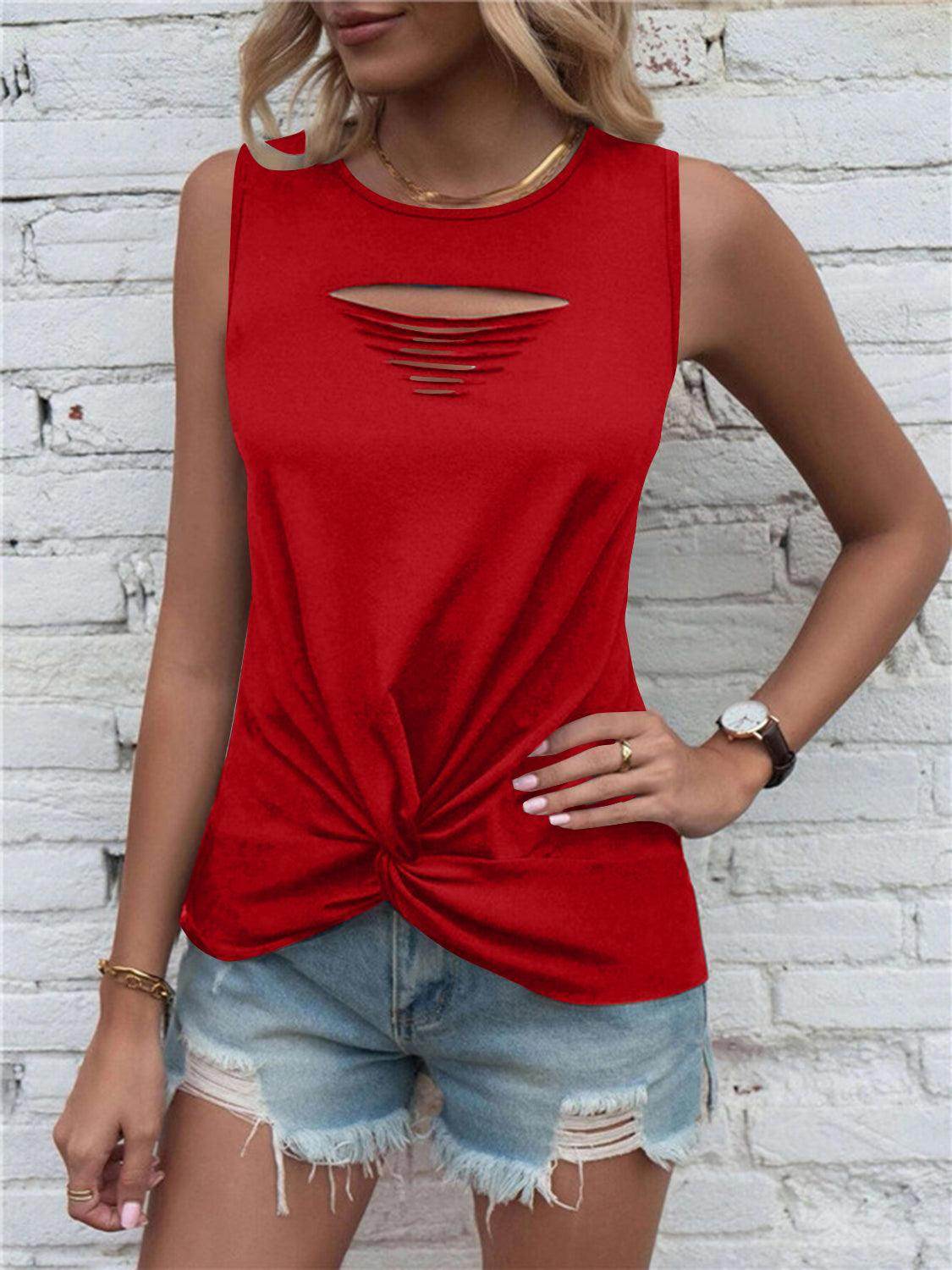 Cutout Twisted Round Neck Tank for Stylish Comfort - Selvanelle