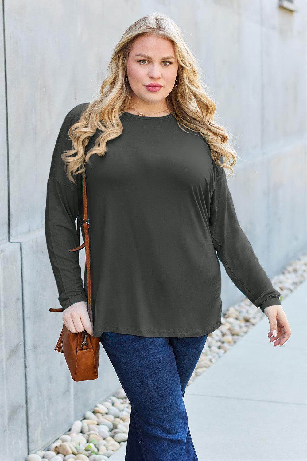 Basic Bae Full Size Round Neck Dropped Shoulder T-Shirt - Selvanelle