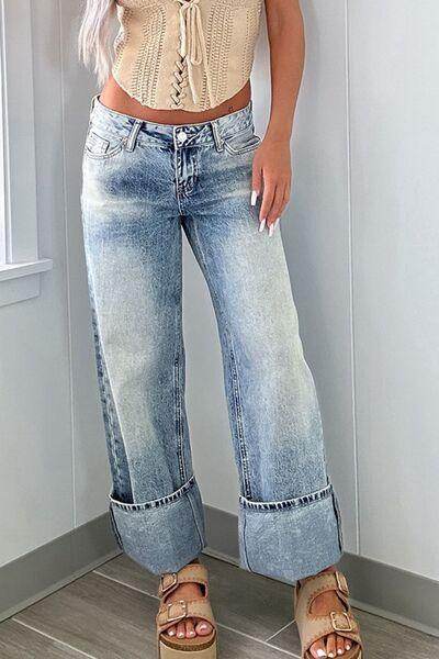 Washed Wide Leg Jeans with Pockets for Trendy Comfort - Selvanelle