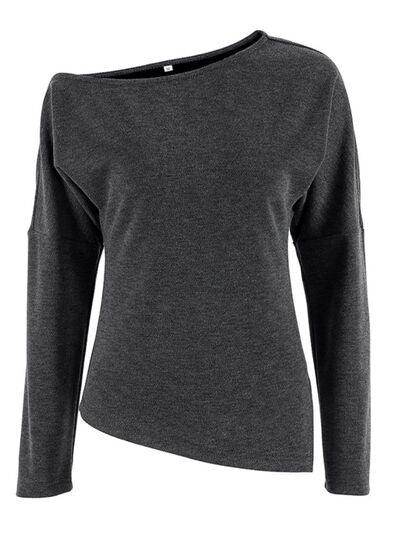 Side Slit One Shoulder Long Sleeve Top for Women - Selvanelle