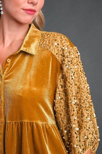 Umgee Sequin Detail Tiered Back Half Sleeve Shirt Style - Selvanelle