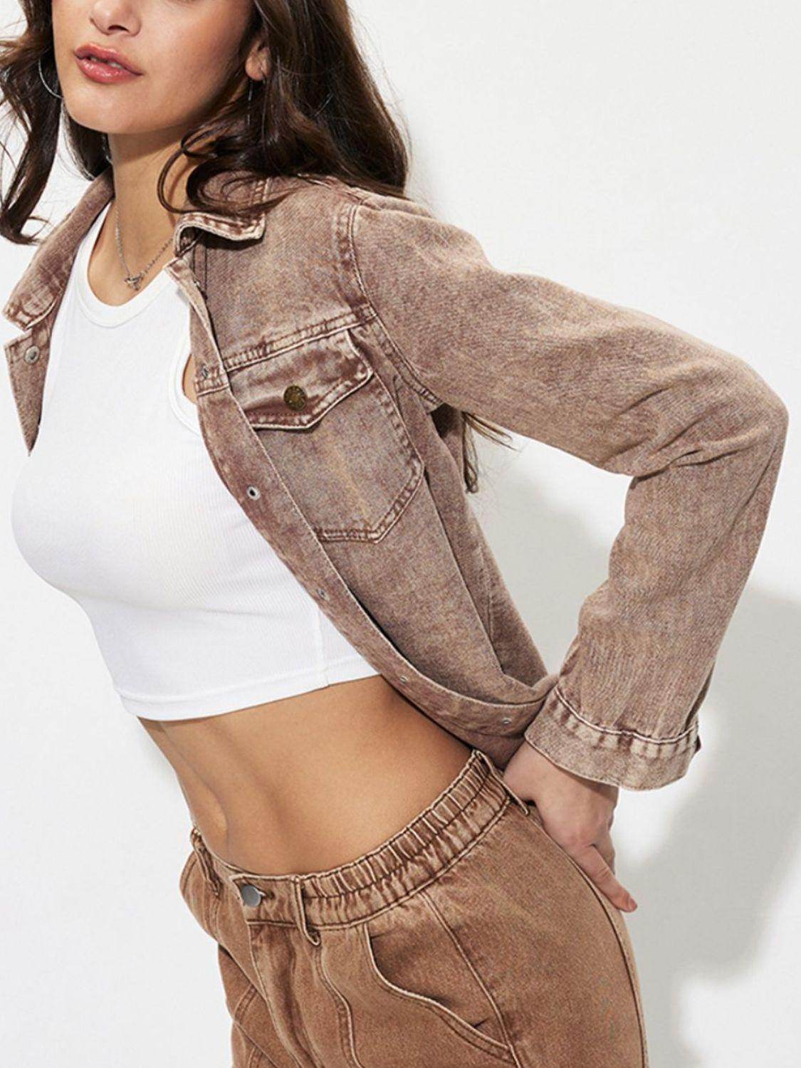 Button Up Long Sleeve Denim Jacket for Women Casual Style - Selvanelle