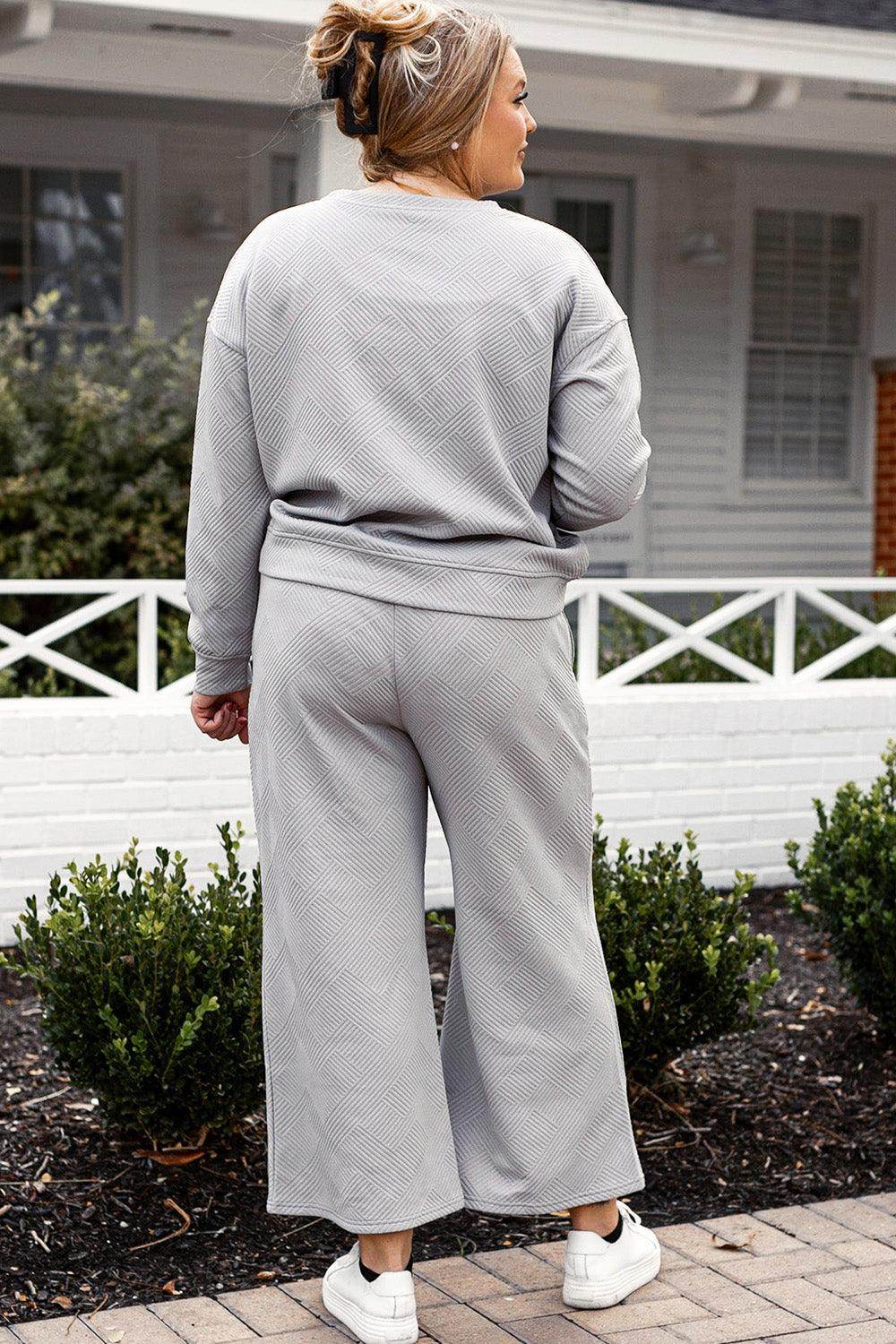 Double Take Full Size Textured Long Sleeve Top and Drawstring Pants Set for Women - Selvanelle