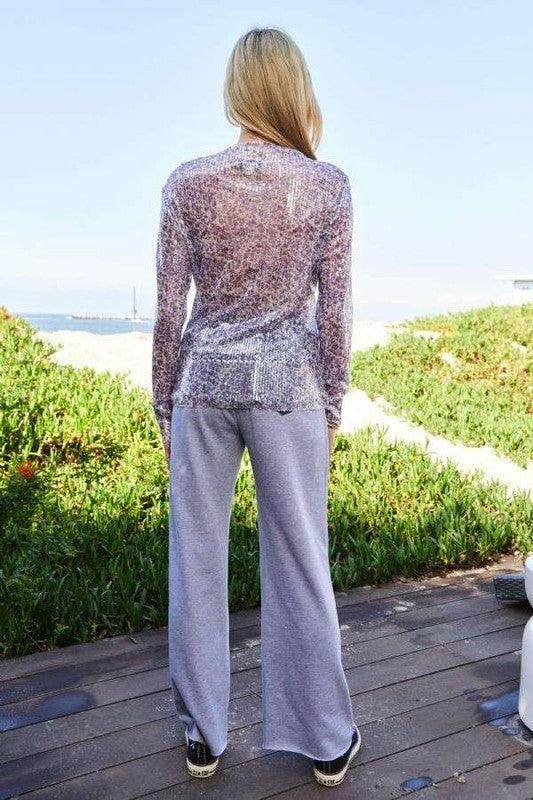 Davi & Dani Sequin Mock Neck Long Sleeve Mesh Top Chic - Selvanelle