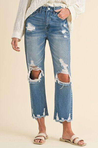 Annie Wear Distressed Raw Hem Cropped Jeans for Women - Selvanelle
