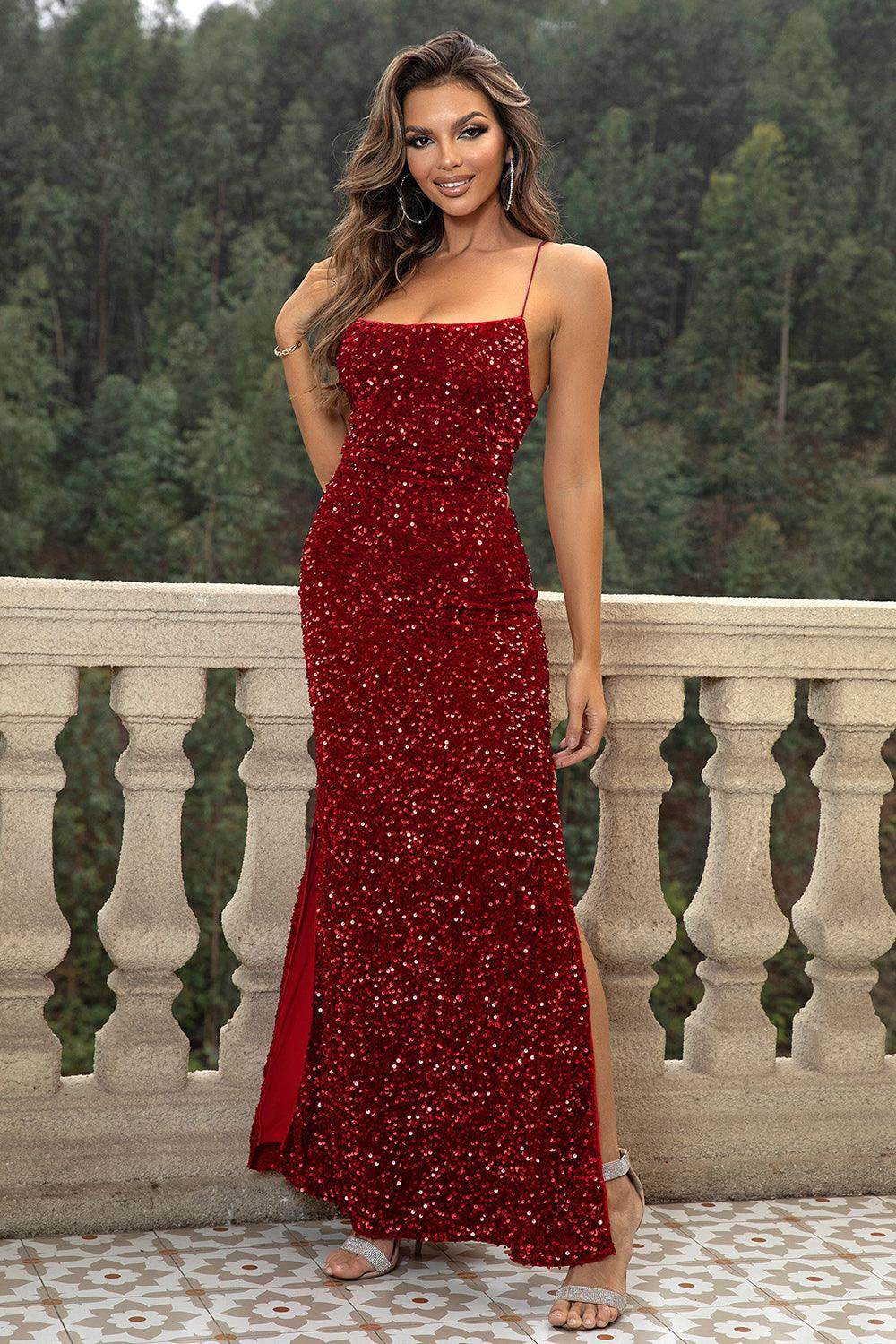 Sequin Backless Split Maxi Dress for Elegant Evening Wear - Selvanelle