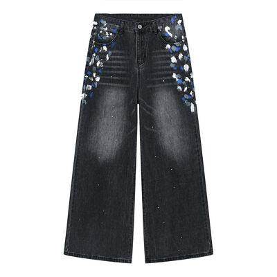 Watercolor Wide Leg Jeans with Pockets for Stylish Comfort - Selvanelle