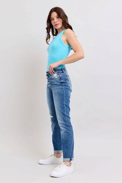 Judy Blue Full Size Button Fly Distressed Jeans Plus Size - Selvanelle