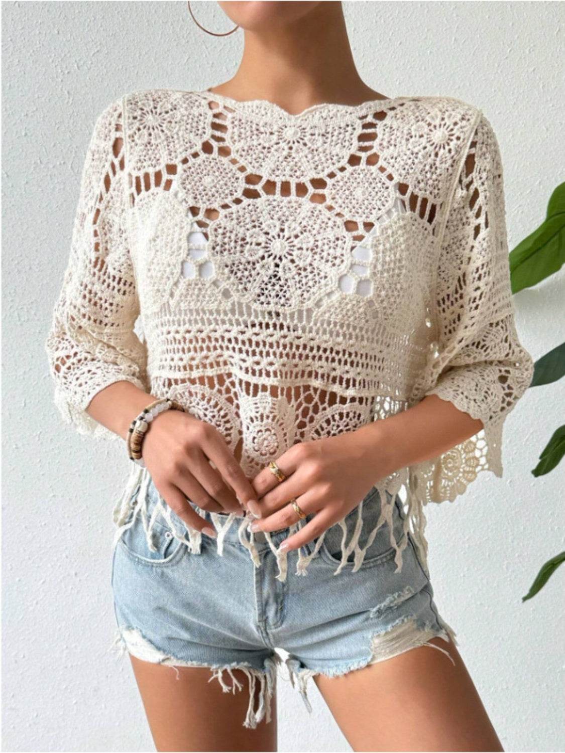 Openwork Round Neck Cover-Up - Selvanelle