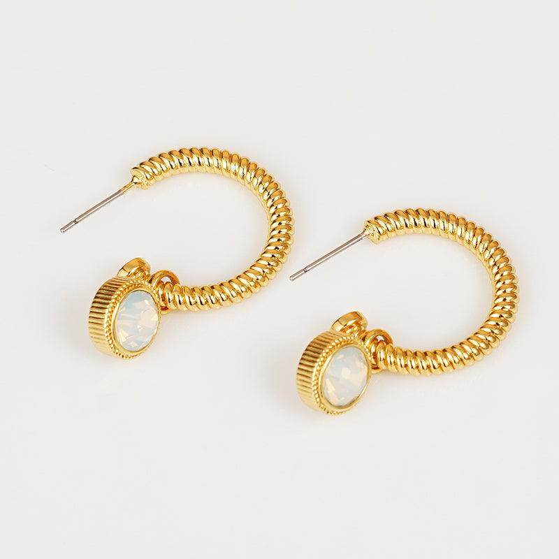 Rope Cat's Eye Stone C-Hoop Earrings for Elegant Style - Selvanelle