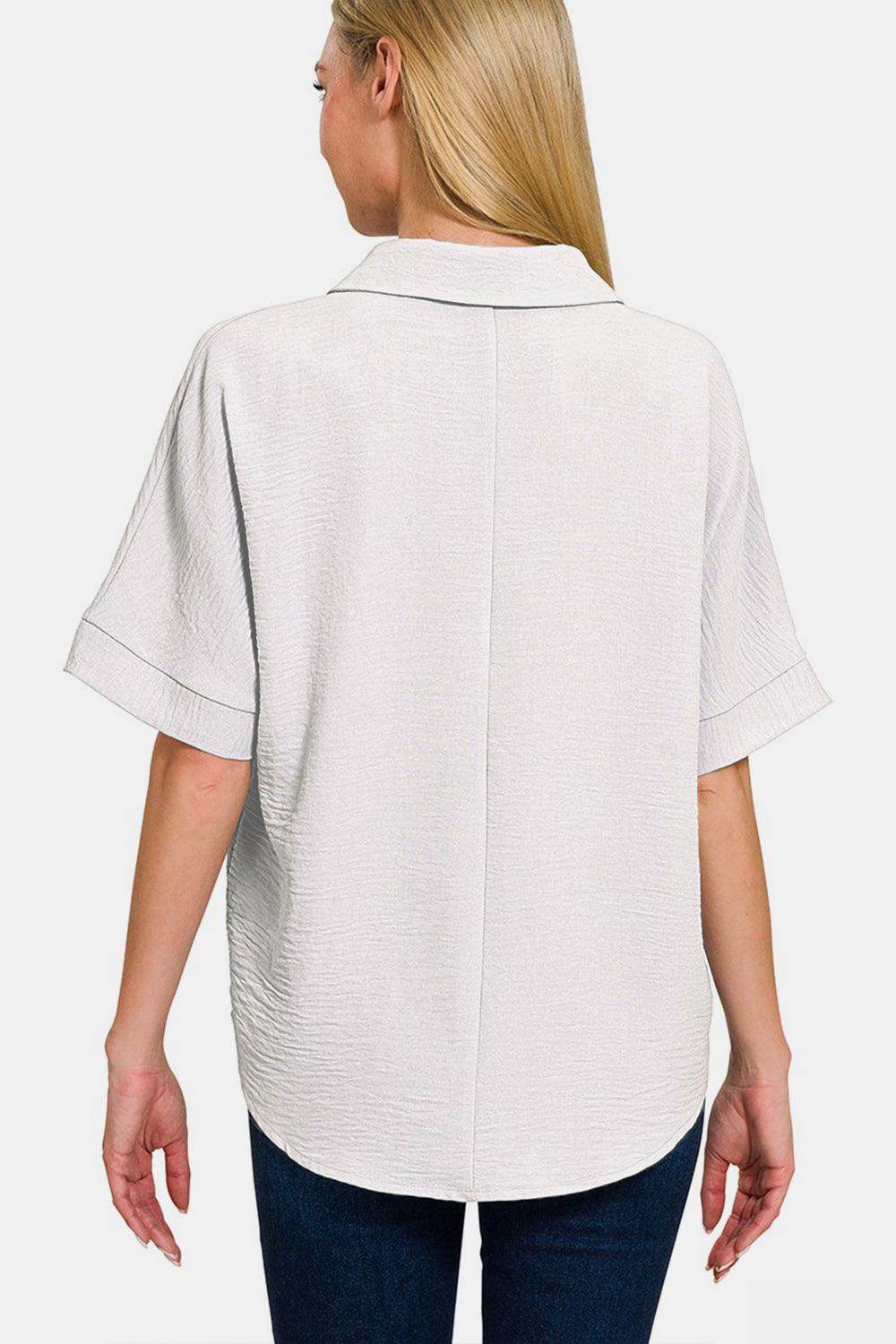 Zenana Texture Collared Neck Short Sleeve Top for Women - Selvanelle