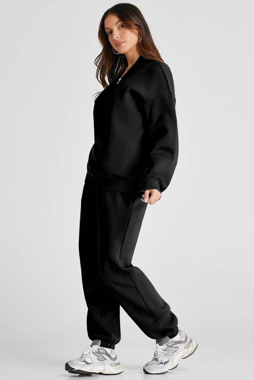 Quarter Zip Long Sleeve Top and Pants Set for Women - Selvanelle