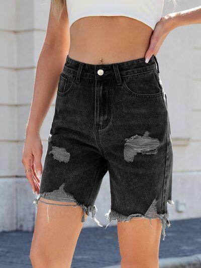 Distressed Raw Hem Denim Shorts for Women Summer Style - Selvanelle