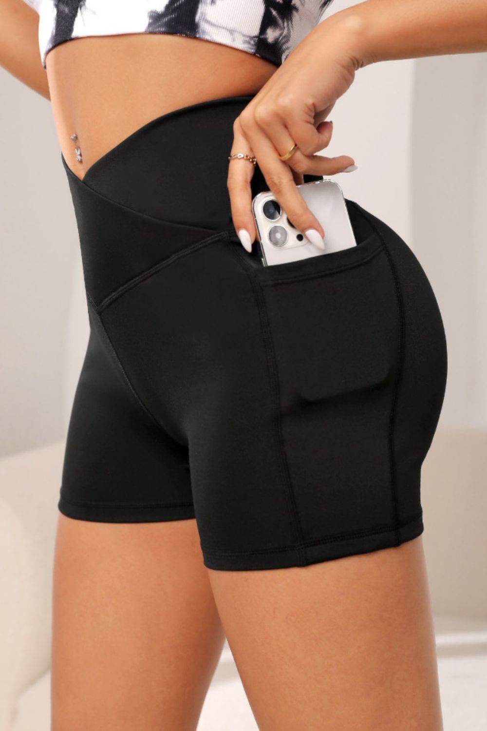 Wide Waistband Active Shorts with Pocket - Selvanelle