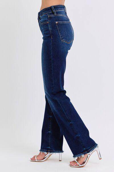 Judy Blue Full Size Raw Hem Straight Leg Jeans for Women - Selvanelle