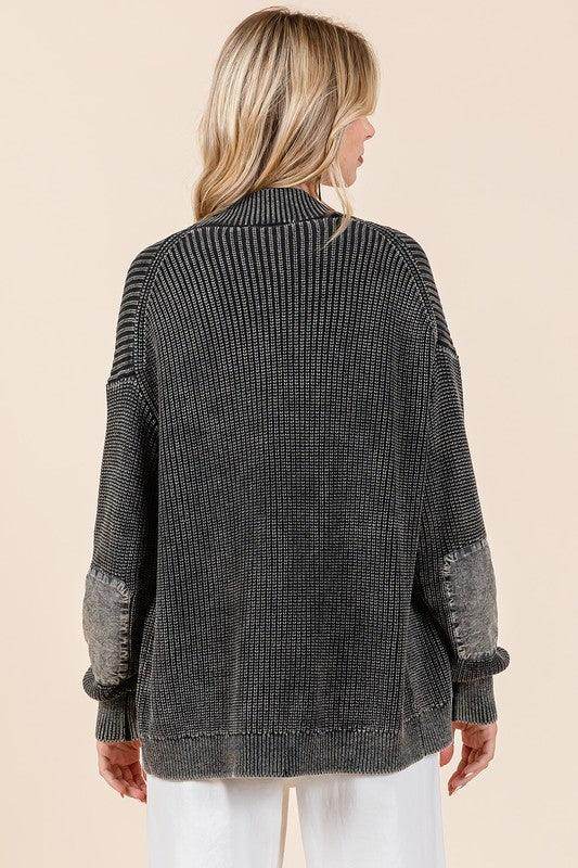 Mittoshop Contrast Patch Open Front Mineral Wash Cardigan - Selvanelle