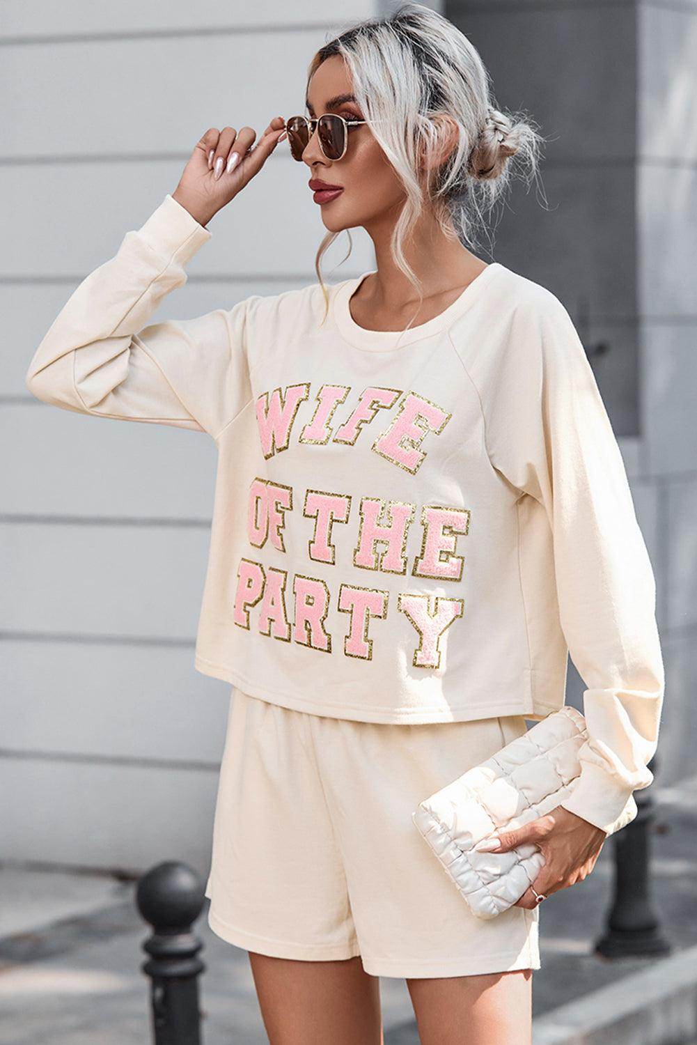 WIFE OF THE PARTY Round Neck Top and Shorts Set for Women - Selvanelle