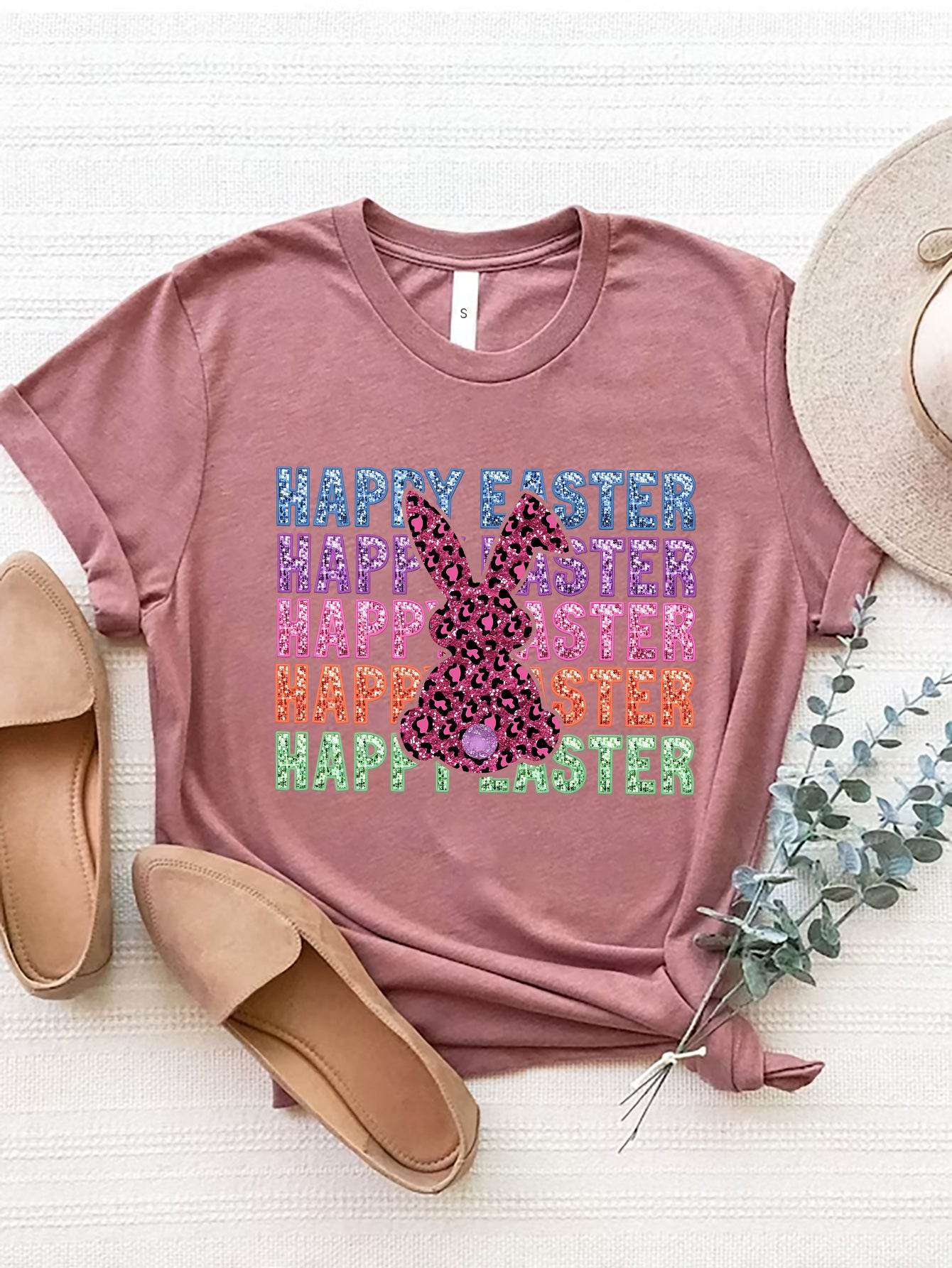 HAPPY EASTER Round Neck Short Sleeve T-Shirt - Selvanelle