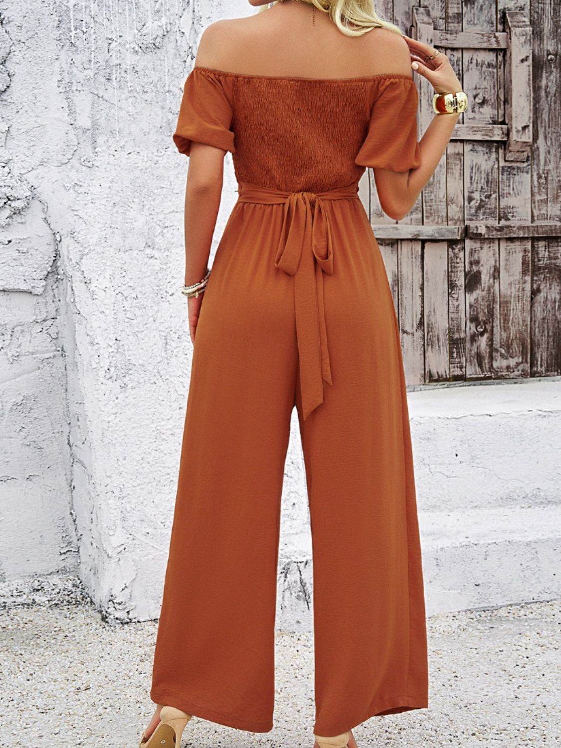 Devine Cutout Off Shoulder Wide Leg Jumpsuit - Selvanelle