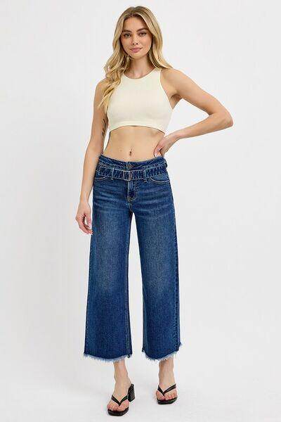 RISEN Raw Hem Wide Leg Attached Buckle Jeans for Women - Selvanelle