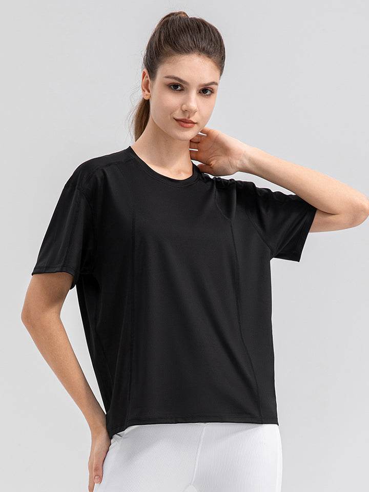 Round Neck Short Sleeve Active Top - Selvanelle
