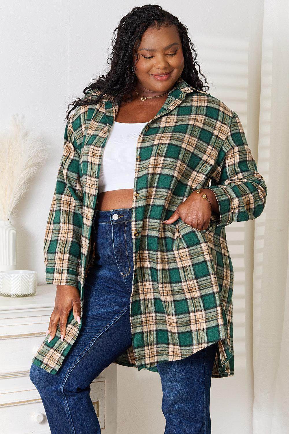 Mandy Plaid Collared Neck Long Sleeve Shirt for Women - Selvanelle