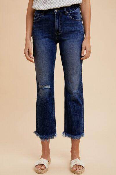 Annie Wear Distressed Raw Hem Cropped Straight Leg Jeans - Selvanelle