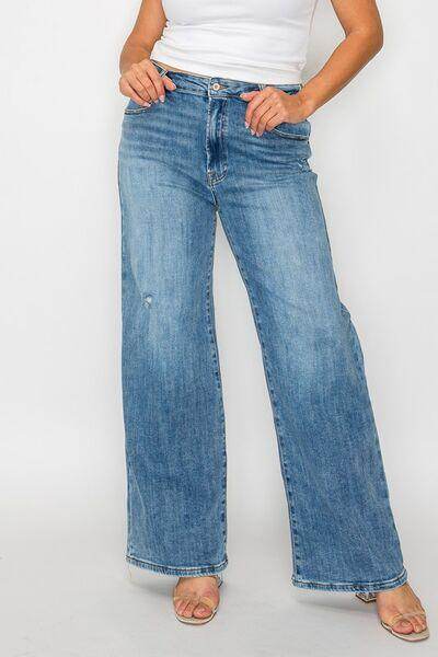 Bytos Full Size High Rise Wide Leg Jeans With Pockets - Selvanelle