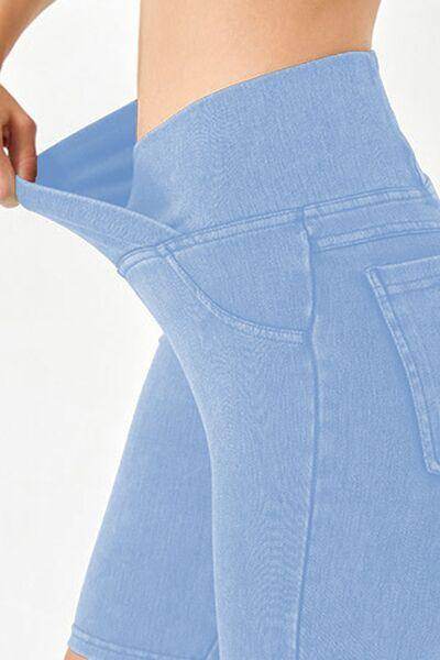 Basic Bae Asymmetrical Waist Denim Shorts With Pockets - Selvanelle