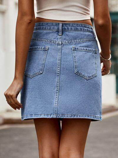 Stylish Pocketed High Waist Denim Skirt for Women - Selvanelle