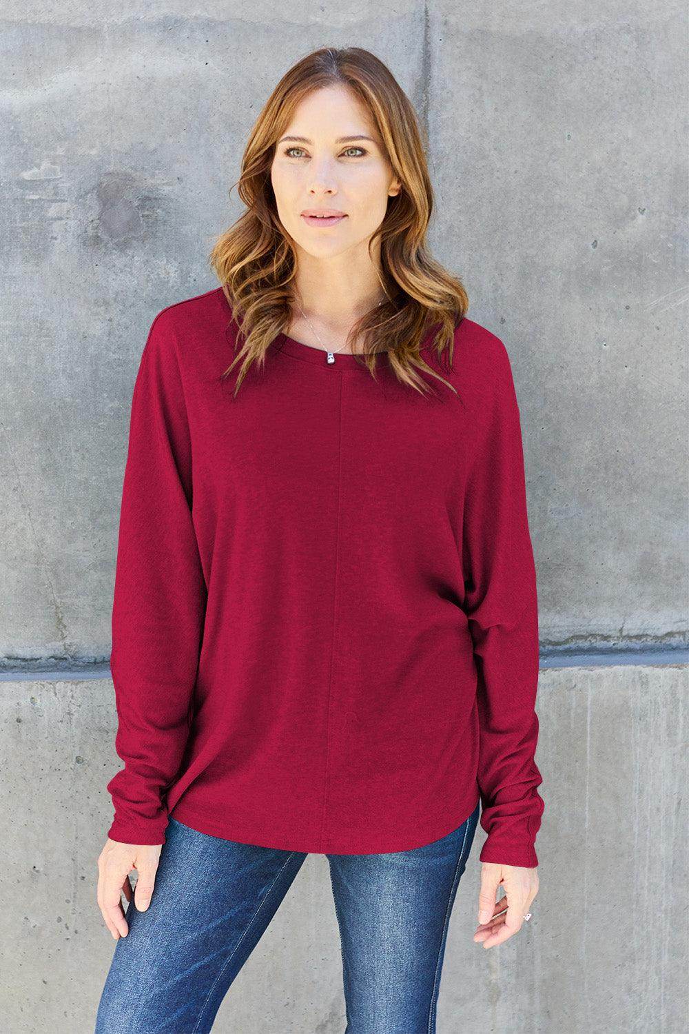 Double Take Full Size Round Neck Long Sleeve T-Shirt for Women - Selvanelle