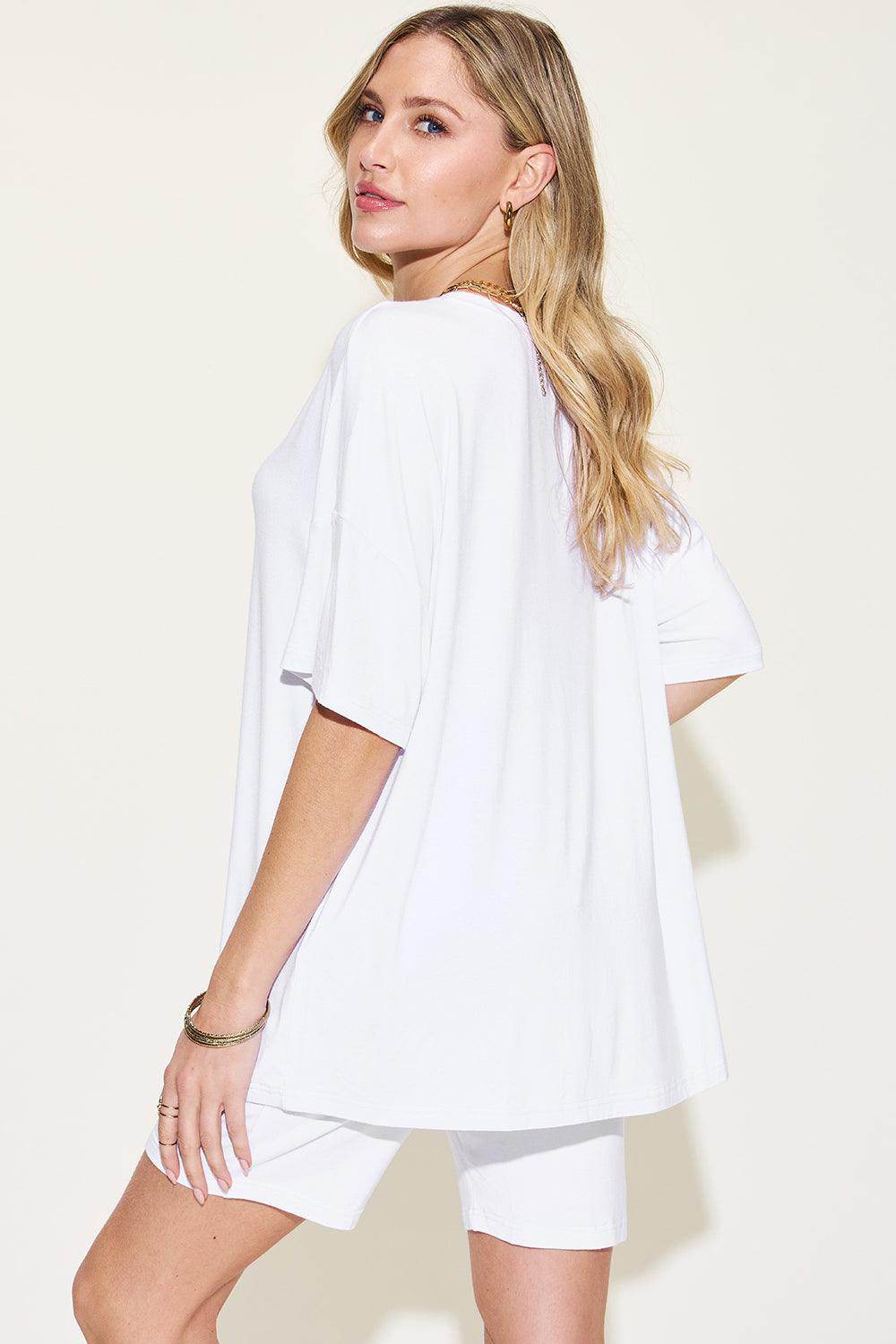 Basic Bae Full Size V-Neck Drop Shoulder T-Shirt Set - Selvanelle